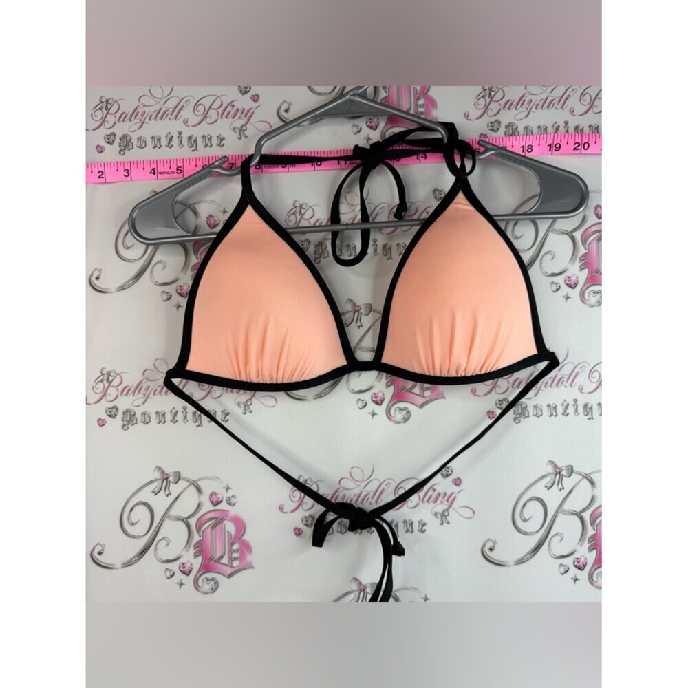 H&M halter orange neon Peach Triangle Bikini Top with Black Trim - Women Swim